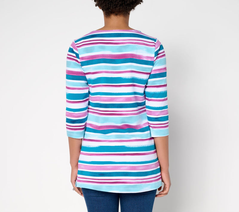 Denim & Co. Regular Perfect Jersey Watercolor Striped Tunic — View 4