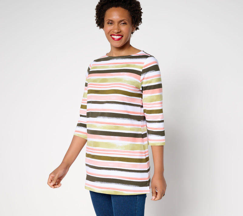 Denim & Co. Regular Perfect Jersey Watercolor Striped Tunic — View 11