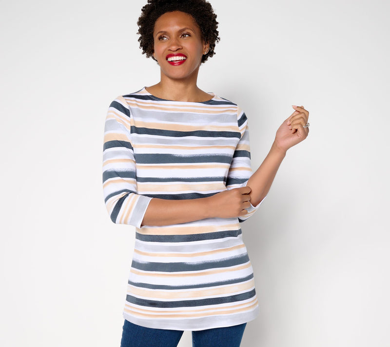 Denim & Co. Regular Perfect Jersey Watercolor Striped Tunic — View 13