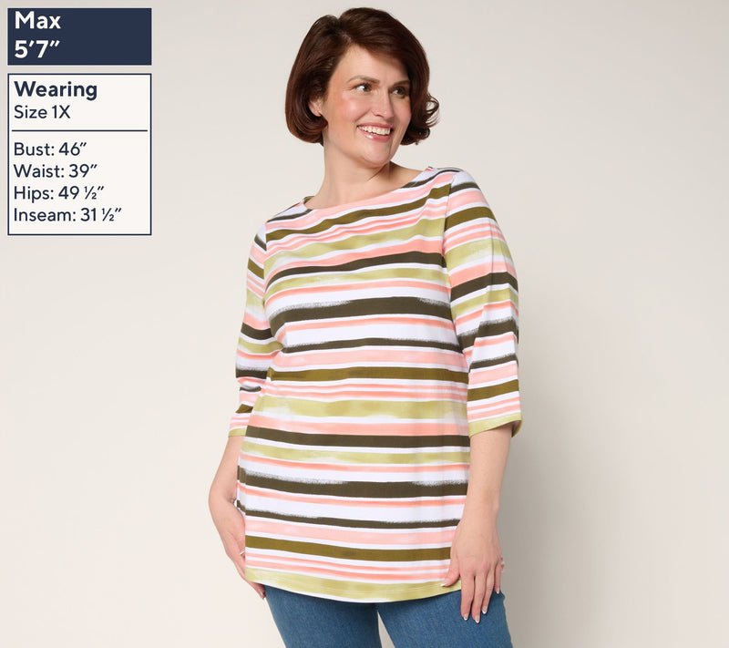 Denim & Co. Regular Perfect Jersey Watercolor Striped Tunic — View 2