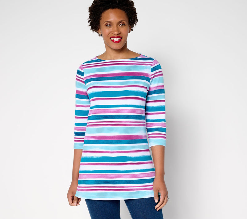 Denim & Co. Regular Perfect Jersey Watercolor Striped Tunic — View 14