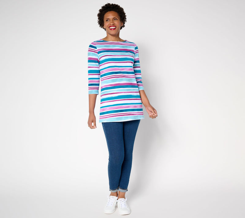 Denim & Co. Petite Perfect Jersey Watercolor Striped Tunic — View 5