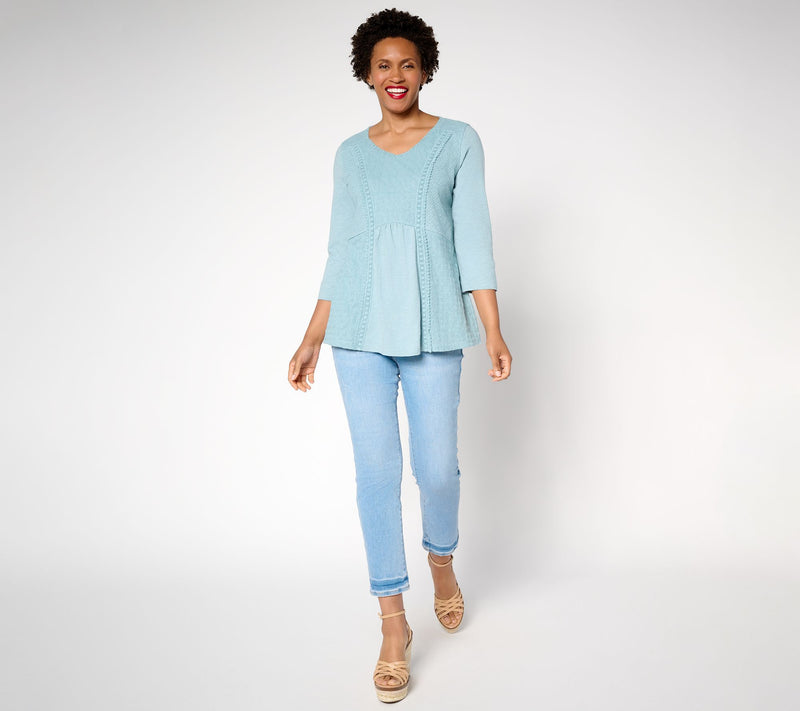 LOGO Lavish by Lori Goldstein 100% Cotton Mixed Media Top — View 5