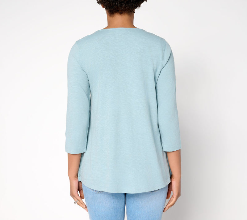 LOGO Lavish by Lori Goldstein 100% Cotton Mixed Media Top — View 4