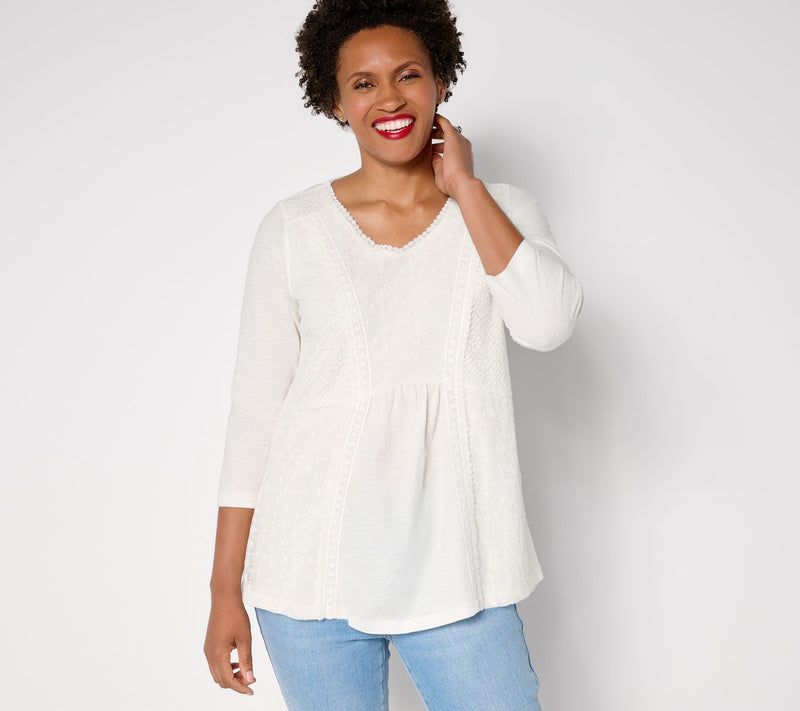 LOGO Lavish by Lori Goldstein 100% Cotton Mixed Media Top — View 12