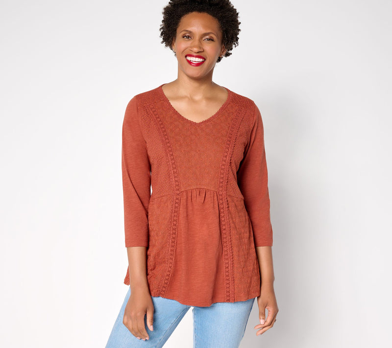 LOGO Lavish by Lori Goldstein 100% Cotton Mixed Media Top — View 14