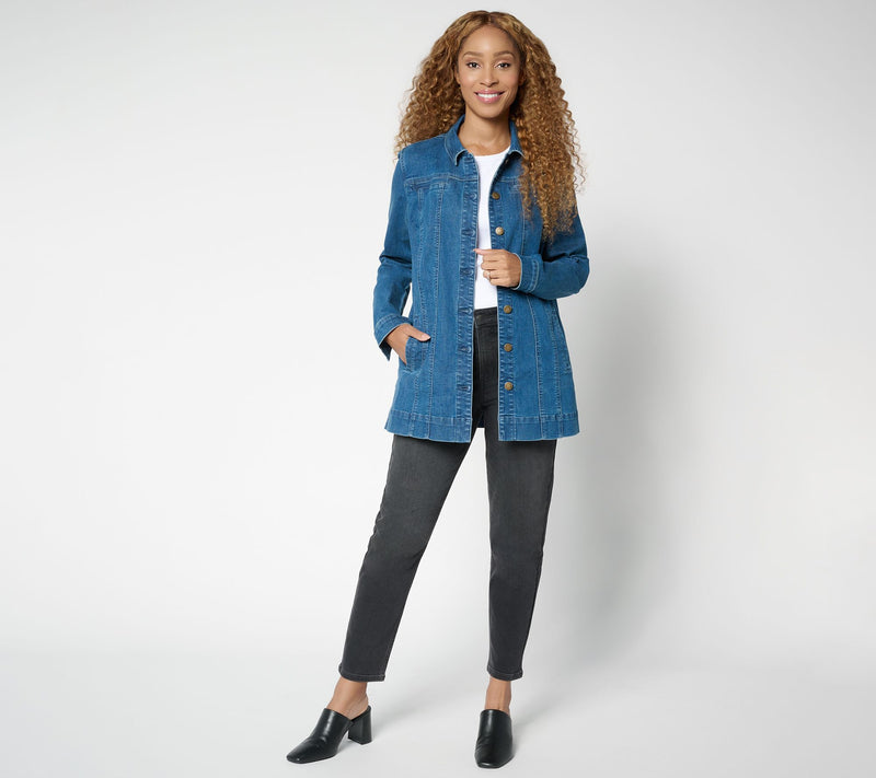 Belle Boho by Kim Gravel Petite  Stretch Denim Long Ranch Jacket — View 5