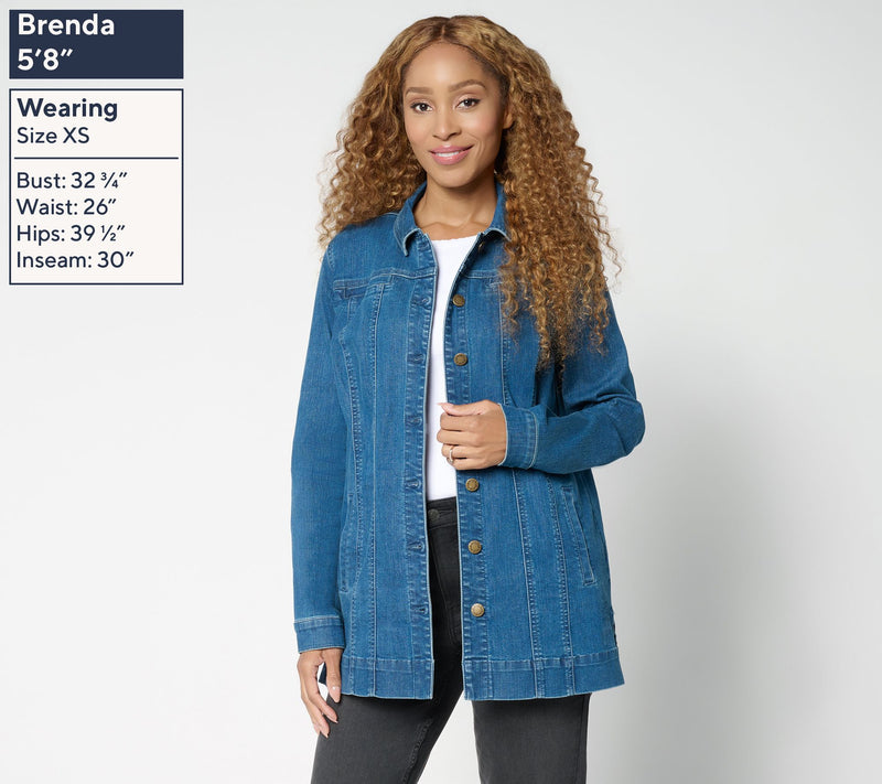 Belle Boho by Kim Gravel Petite  Stretch Denim Long Ranch Jacket — View 3