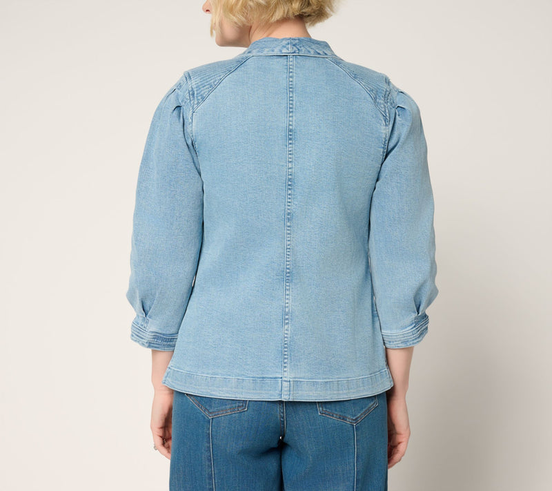 LOGO by Lori Goldstein Denim Jacket with 3/4 Sleeves — View 8