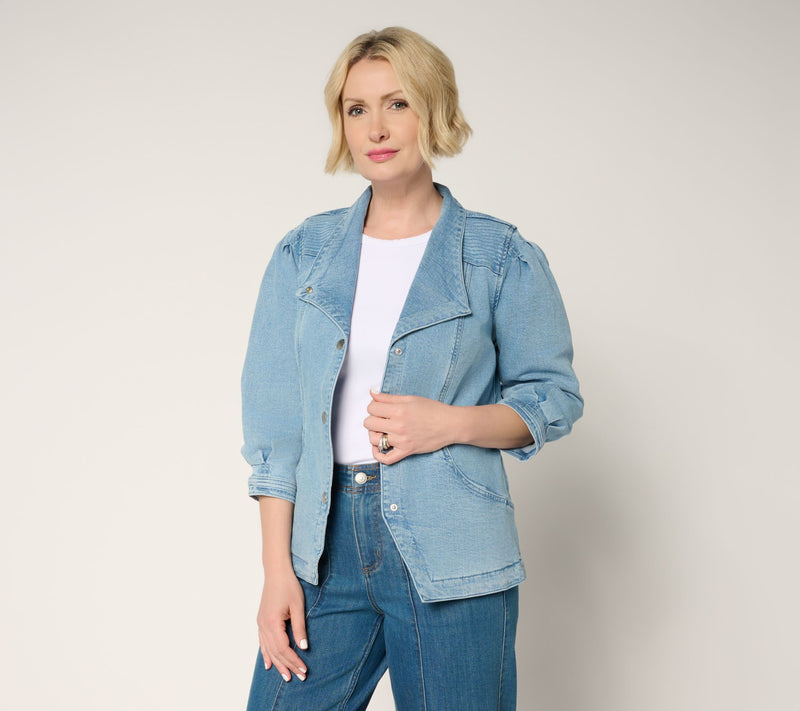 LOGO by Lori Goldstein Denim Jacket with 3/4 Sleeves — Main view