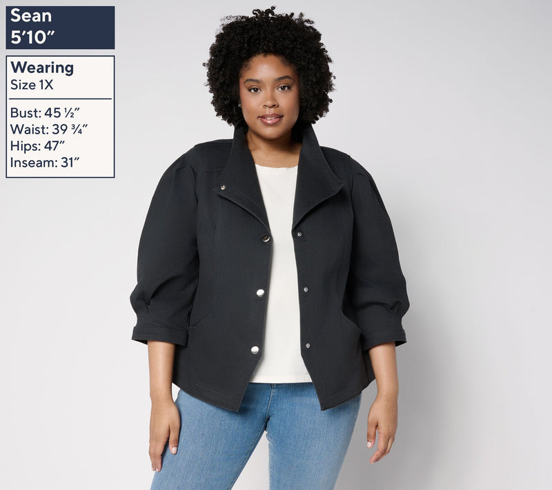 LOGO by Lori Goldstein Denim Jacket with 3/4 Sleeves — View 6