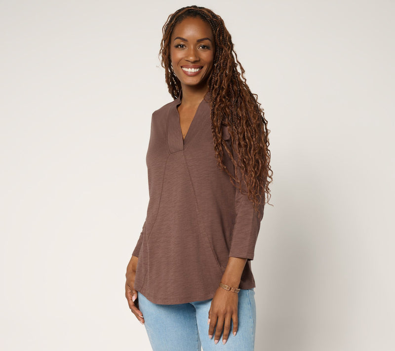 Belle Boho by Kim Gravel Slub Knit Western Chic Seamed Top — View 19