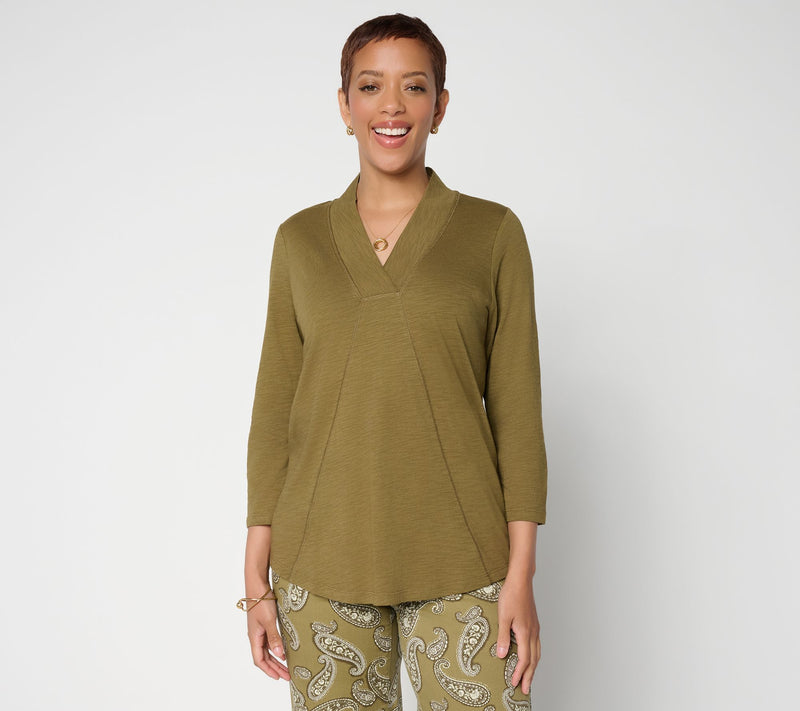 Belle Boho by Kim Gravel Slub Knit Western Chic Seamed Top — View 22