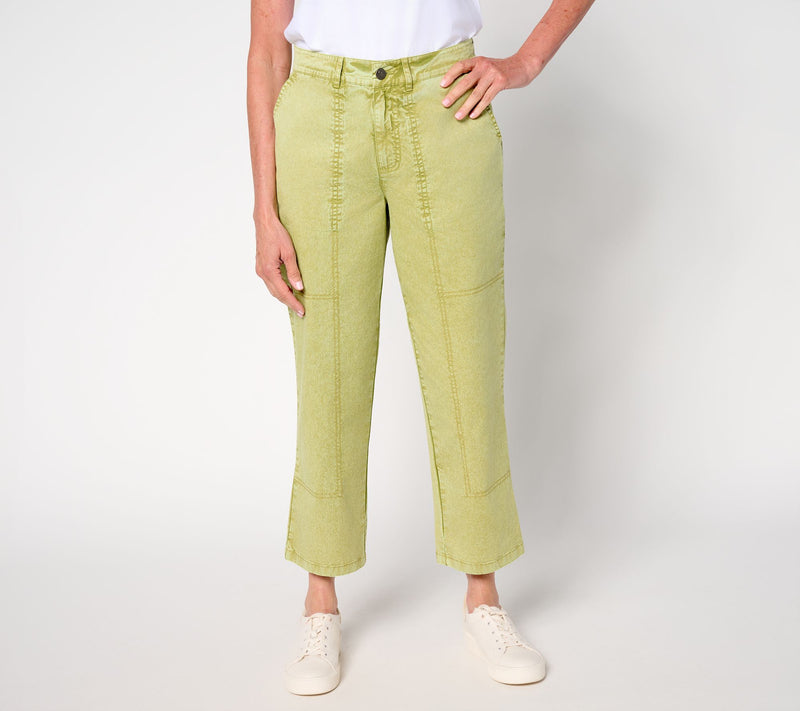 LOGO by Lori Goldstein Petite Stone Wash Cropped Pants — Main view