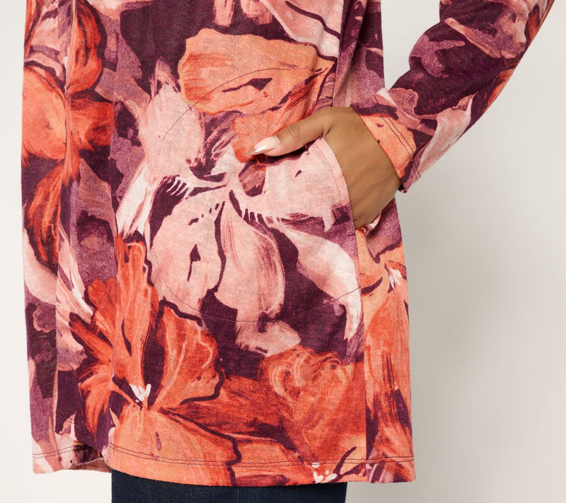Denim & Co. Petite Printed Slub Knit Cardigan Duster — View 10