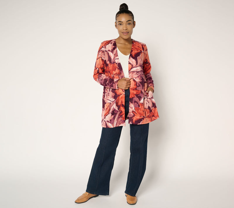 Denim & Co. Petite Printed Slub Knit Cardigan Duster — View 9