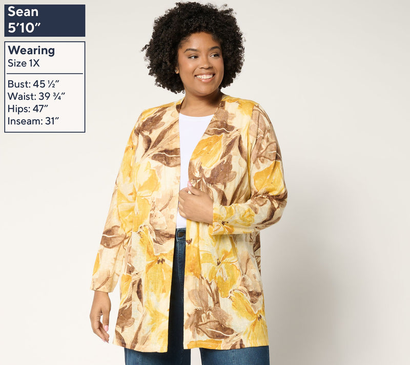 Denim & Co. Petite Printed Slub Knit Cardigan Duster — View 6