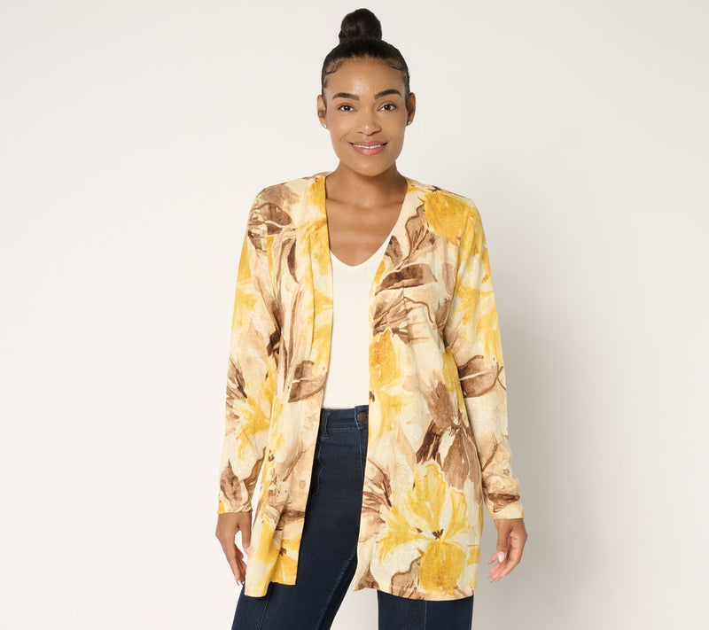 Denim & Co. Petite Printed Slub Knit Cardigan Duster — View 16