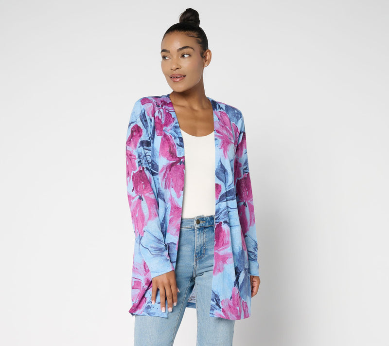 Denim & Co. Petite Printed Slub Knit Cardigan Duster — View 3
