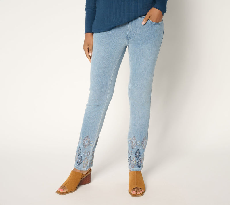 Belle by Kim Gravel Regular Flexibelle Embroidered Straight Jean — View 5