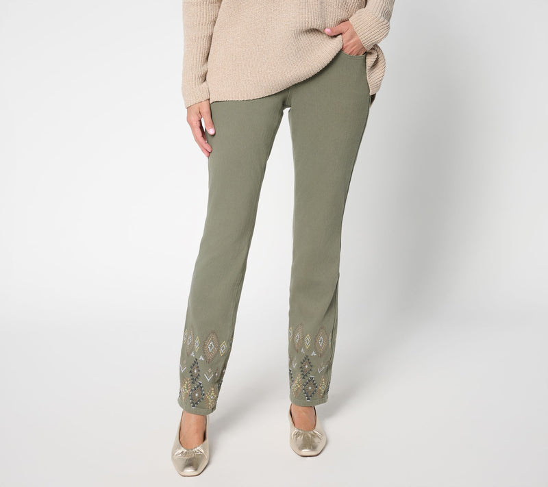 Belle by Kim Gravel Regular Flexibelle Embroidered Straight Jean — View 13