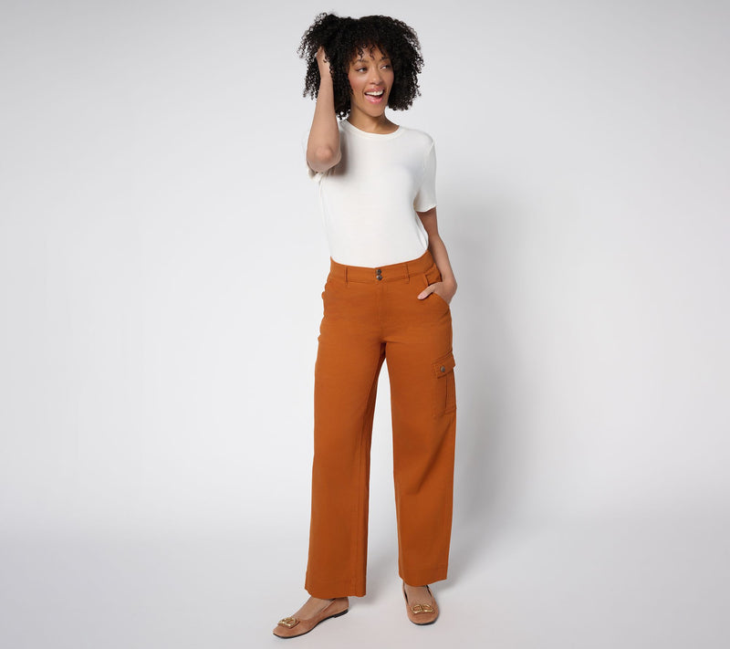 Denim & Co. Regular Double Button Wide Leg Twill Pant — View 5