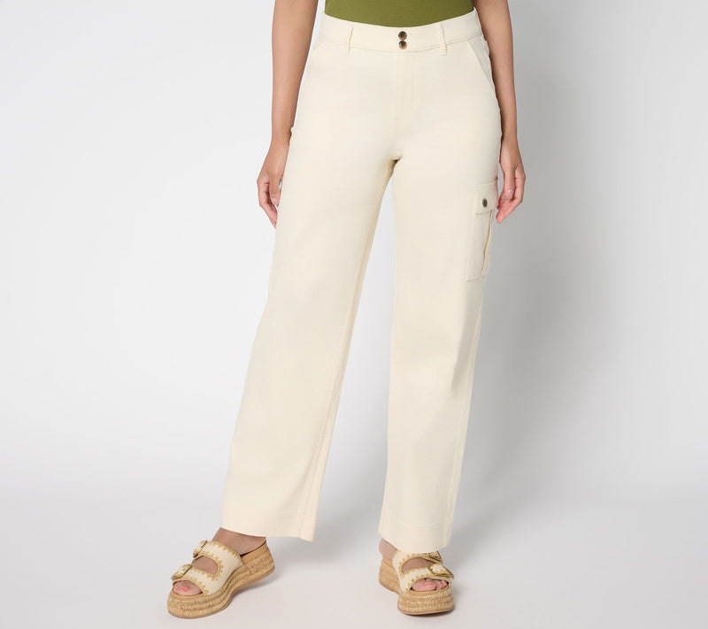 Denim & Co. Regular Double Button Wide Leg Twill Pant — View 12