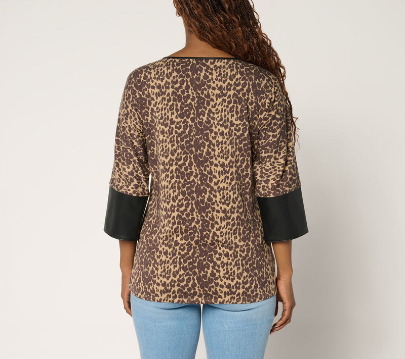 Belle by Kim Gravel TripleLuxe Knit Top with Faux Leather Cuffs — View 12