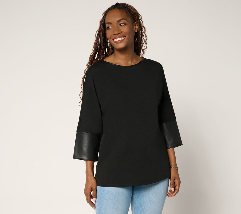 Belle by Kim Gravel TripleLuxe Knit Top with Faux Leather Cuffs — View 9