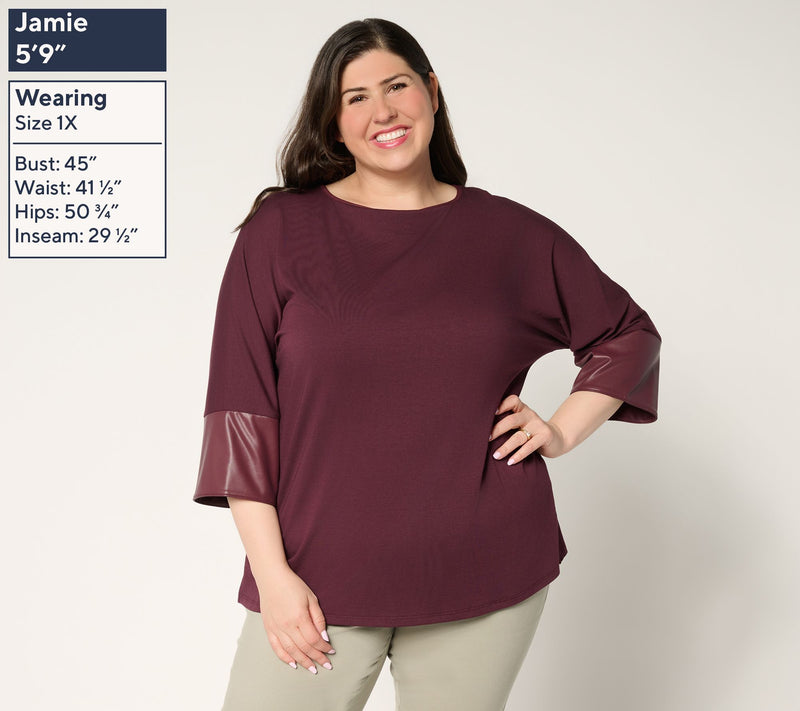 Belle by Kim Gravel TripleLuxe Knit Top with Faux Leather Cuffs — View 10