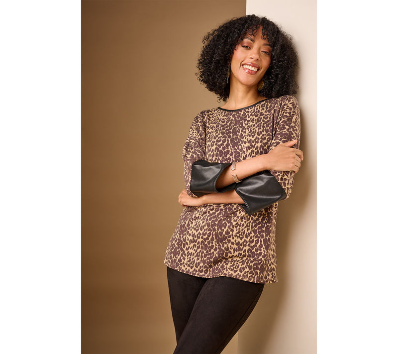 Belle by Kim Gravel TripleLuxe Knit Top with Faux Leather Cuffs — View 16