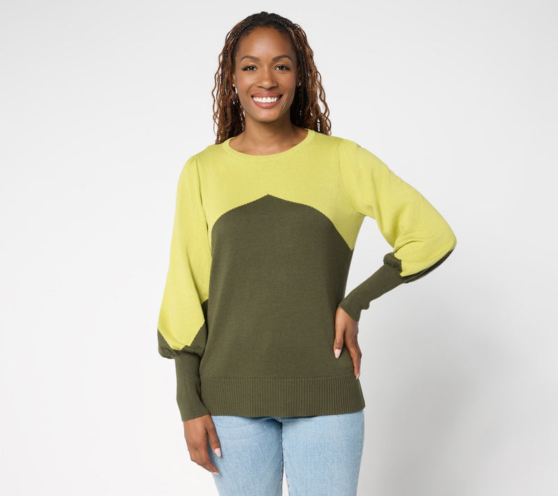 Belle by Kim Gravel Diagonal Color Block Blouson Sweater — Main view