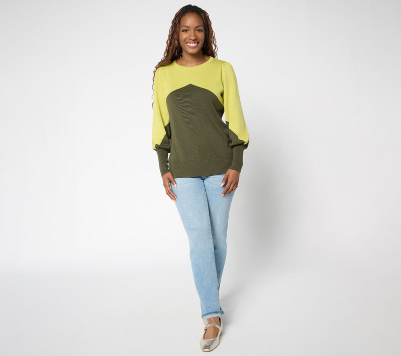 Belle by Kim Gravel Diagonal Color Block Blouson Sweater — View 5