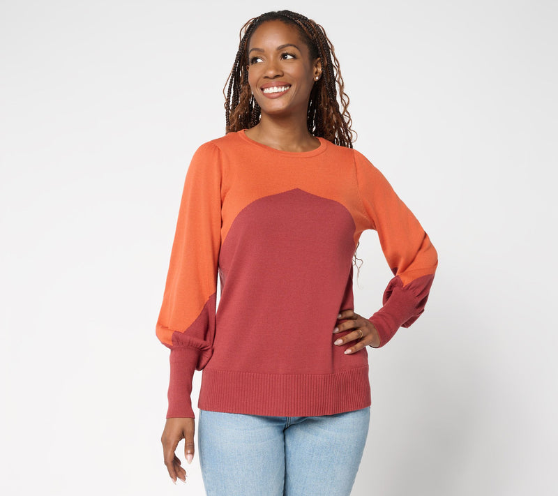 Belle by Kim Gravel Diagonal Color Block Blouson Sweater — View 15
