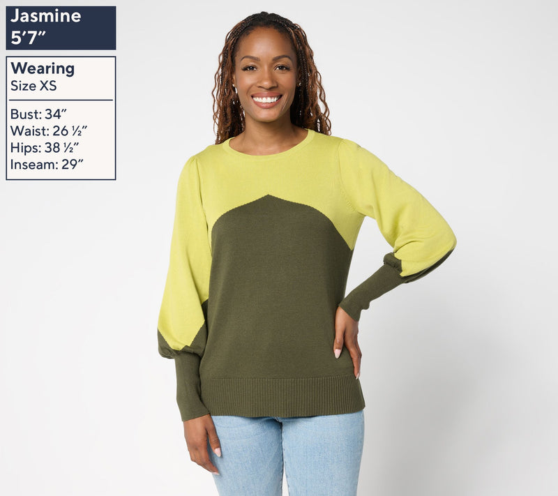 Belle by Kim Gravel Diagonal Color Block Blouson Sweater — View 3