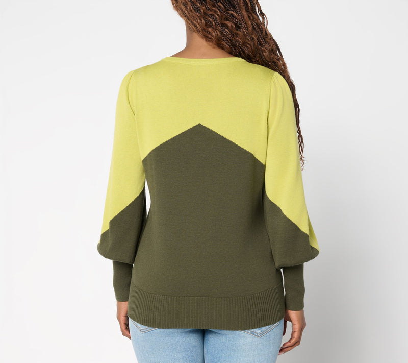 Belle by Kim Gravel Diagonal Color Block Blouson Sweater — View 4