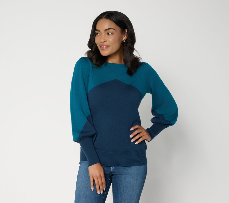 Belle by Kim Gravel Diagonal Color Block Blouson Sweater — View 17
