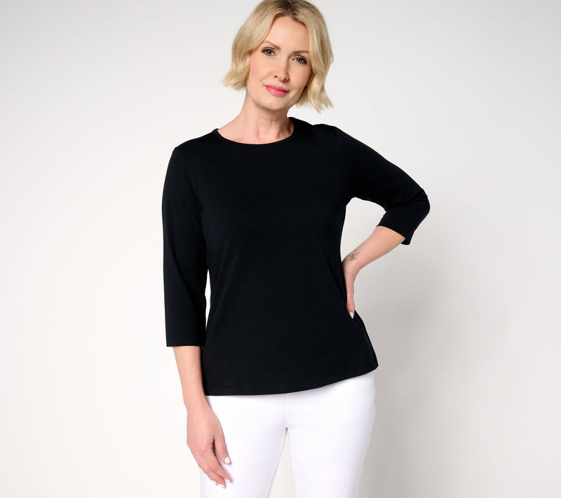 Denim & Co. Essentials Perfect Jersey 3/4 Sleeve Round Neck Top — Main view