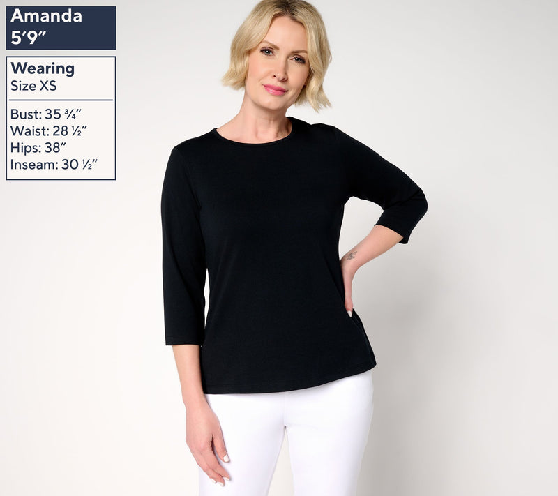 Denim & Co. Essentials Perfect Jersey 3/4 Sleeve Round Neck Top — View 3
