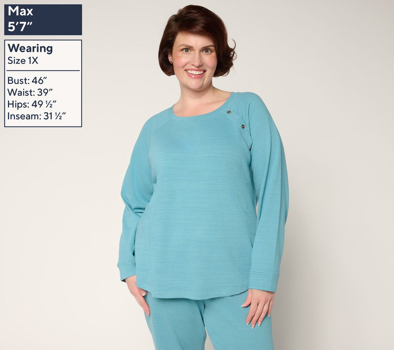 Denim & Co. Active Textured Cotton Pullover with Button Detail — View 10