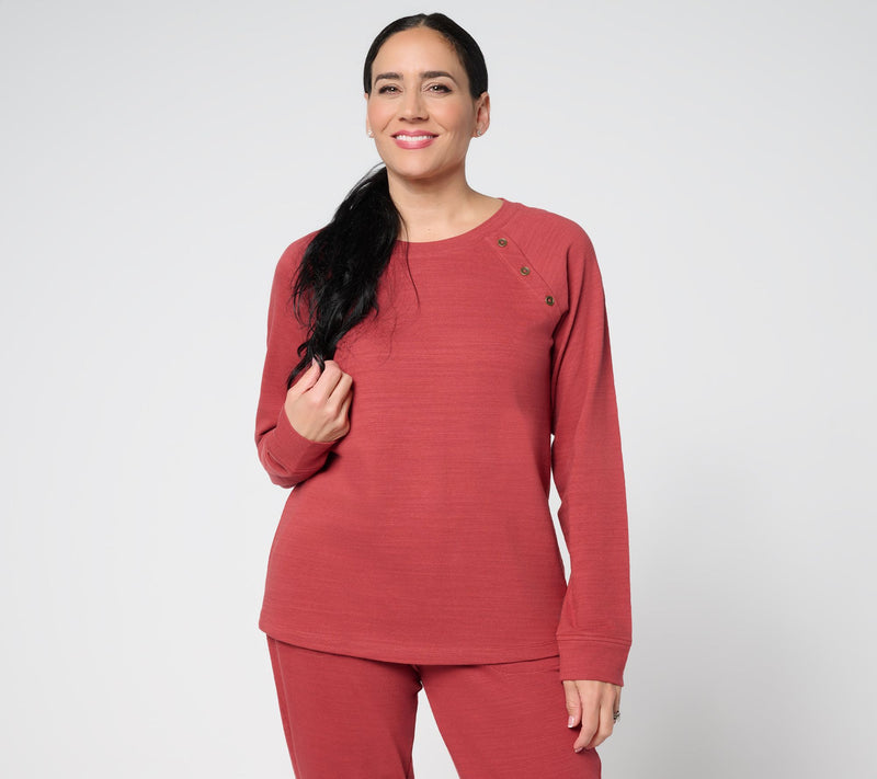 Denim & Co. Active Textured Cotton Pullover with Button Detail — Main view