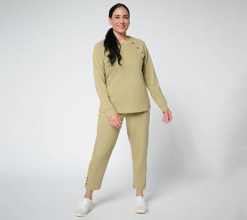 Denim & Co. Active Textured Cotton Pullover with Button Detail — View 13
