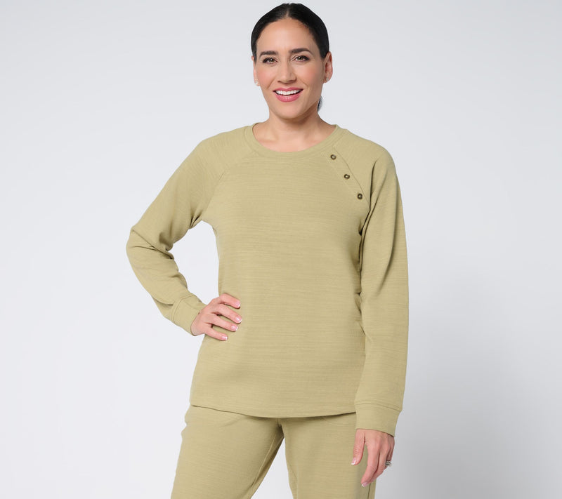 Denim & Co. Active Textured Cotton Pullover with Button Detail — View 7