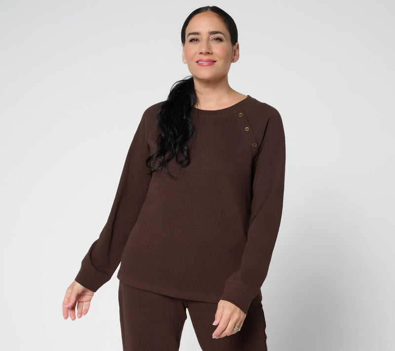 Denim & Co. Active Textured Cotton Pullover with Button Detail — View 9