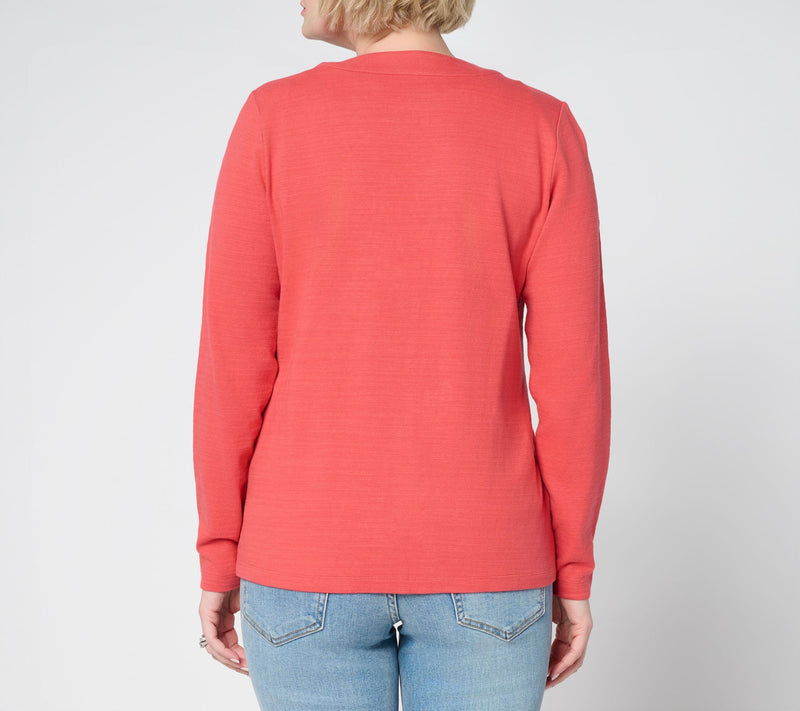 Denim & Co. Textured Cotton Long Sleeve Button Front Cardigan — View 4