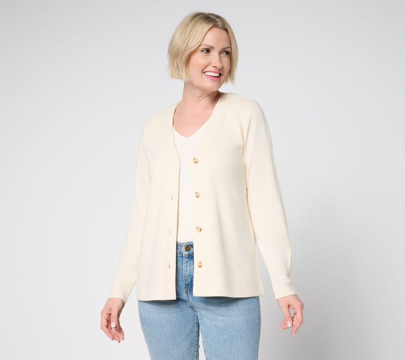 Denim & Co. Textured Cotton Long Sleeve Button Front Cardigan — View 14