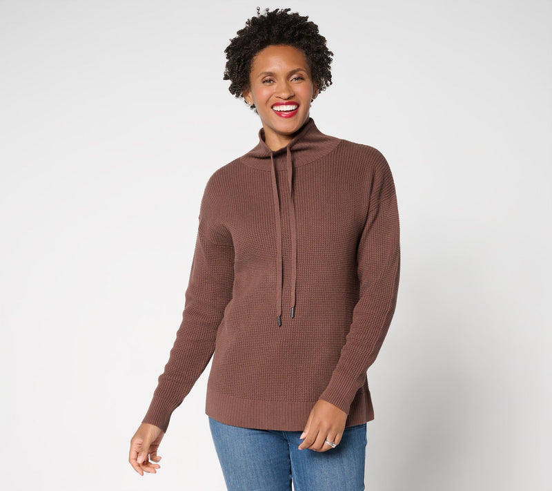 Belle by Kim Gravel Waffle Stitch Drawstring Neck Sweater — Main view