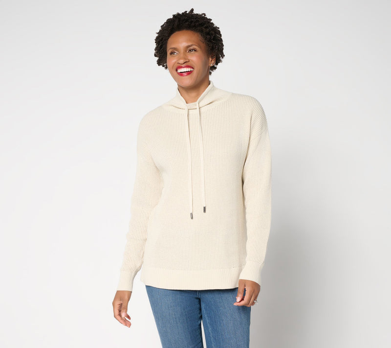 Belle by Kim Gravel Waffle Stitch Drawstring Neck Sweater — View 5