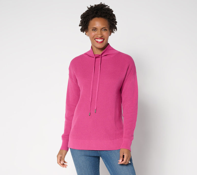 Belle by Kim Gravel Waffle Stitch Drawstring Neck Sweater — View 9