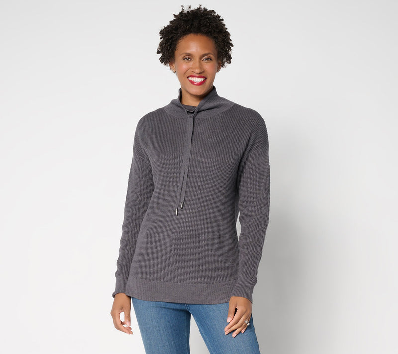 Belle by Kim Gravel Waffle Stitch Drawstring Neck Sweater — View 11